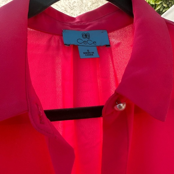 CeCe Pink Button Down Shirt with Notched Collar & Cuffed Sleeves Size Small NWT‎ - Picture 9 of 16